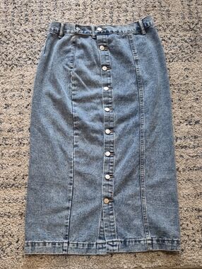 Light Blue Button-Front Denim Maxi Skirt
